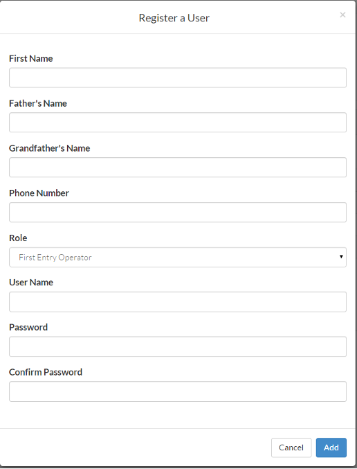 User registration window